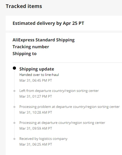 Handed Over To Line-Haul Meaning On AliExpress
